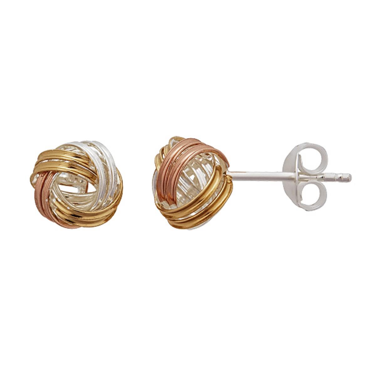 Sterling Silver Tri-Color 8mm Love Knot Stud