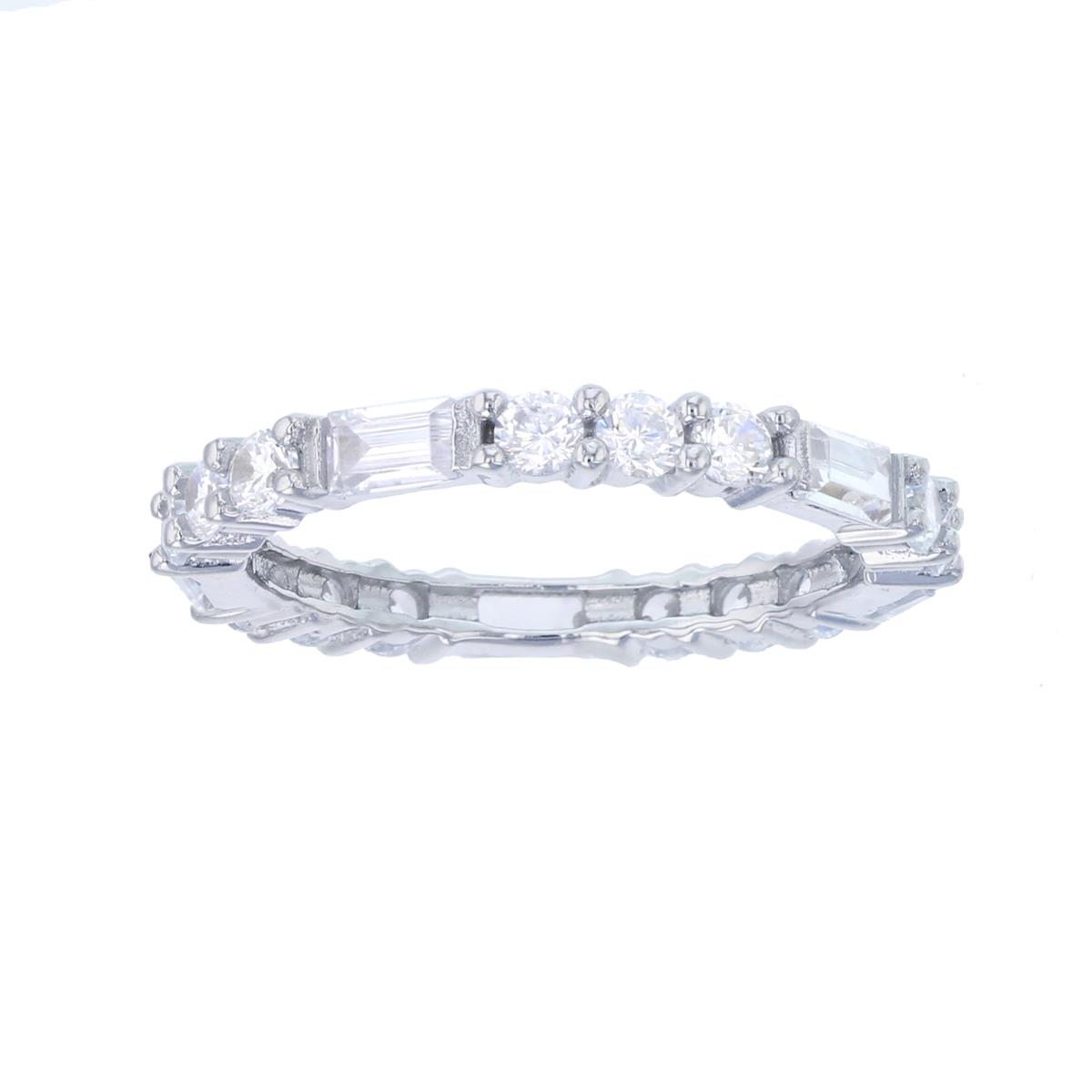 Sterling Silver Rhodium Round and Baguette 2.5mm Cut Eternity Ring