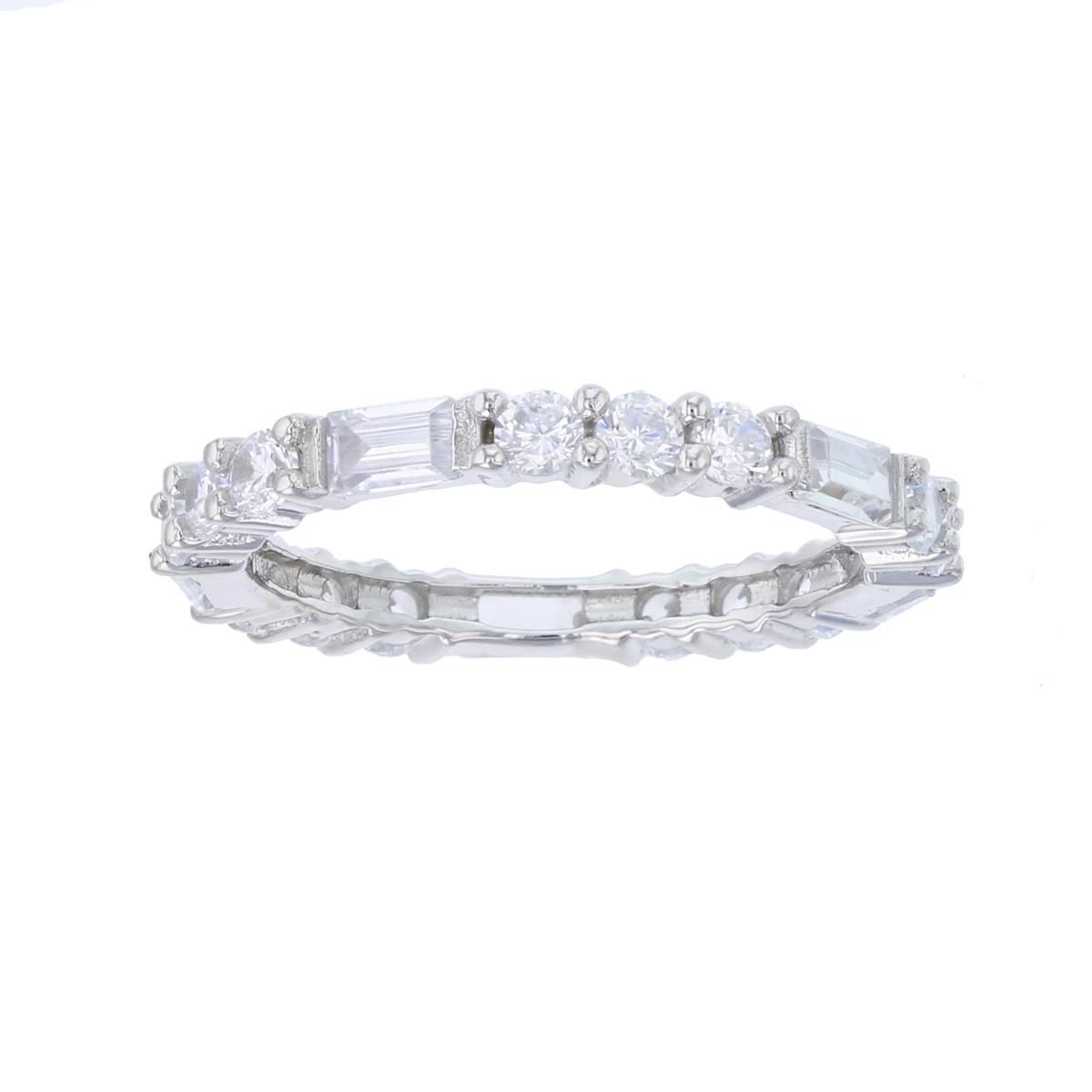 Sterling Silver Rhodium Round and Baguette 2.5mm Cut Eternity Ring