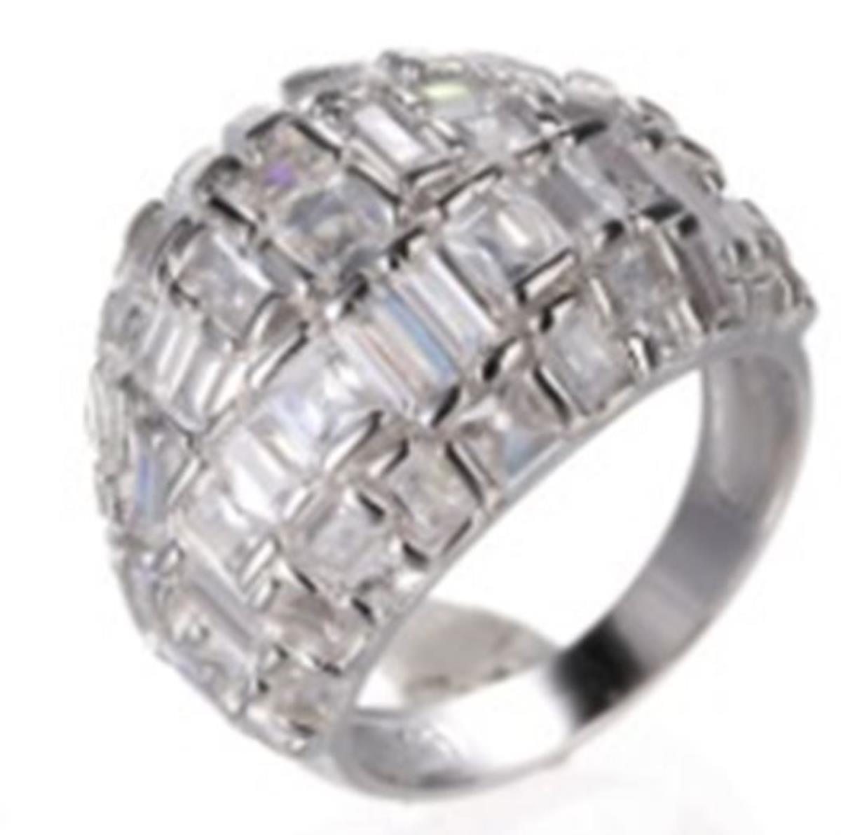 Sterling Silver Rhodium Baguette Cut Dome Ring