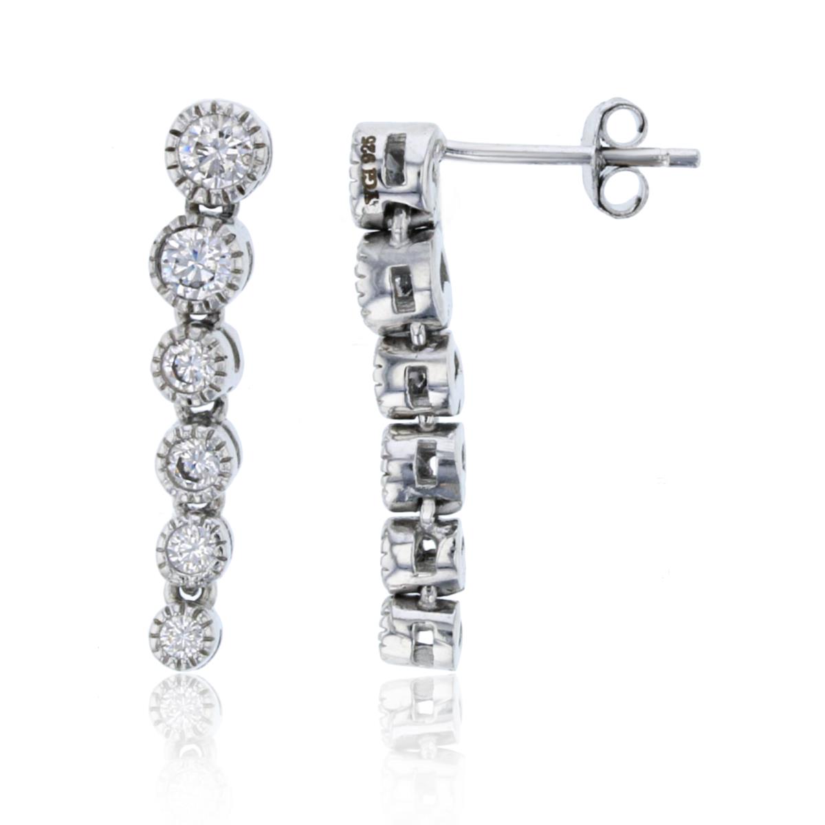 Sterling Silver Rhodium Round Milgrain Dangling Earring