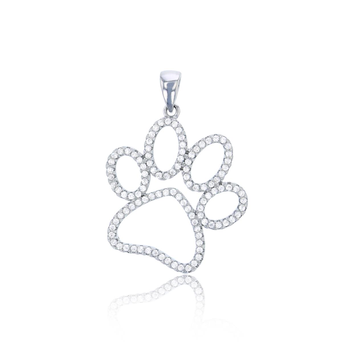 Sterling Silver Rhodium Open Dog Paw Pendant