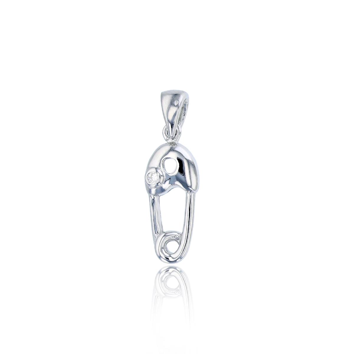Sterling Silver Rhodium Safety Pin Pendant
