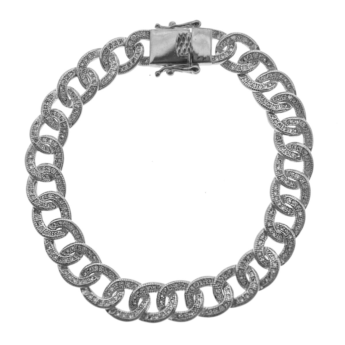 Sterling Silver Rhodium Pave Cuban Link Bracelet