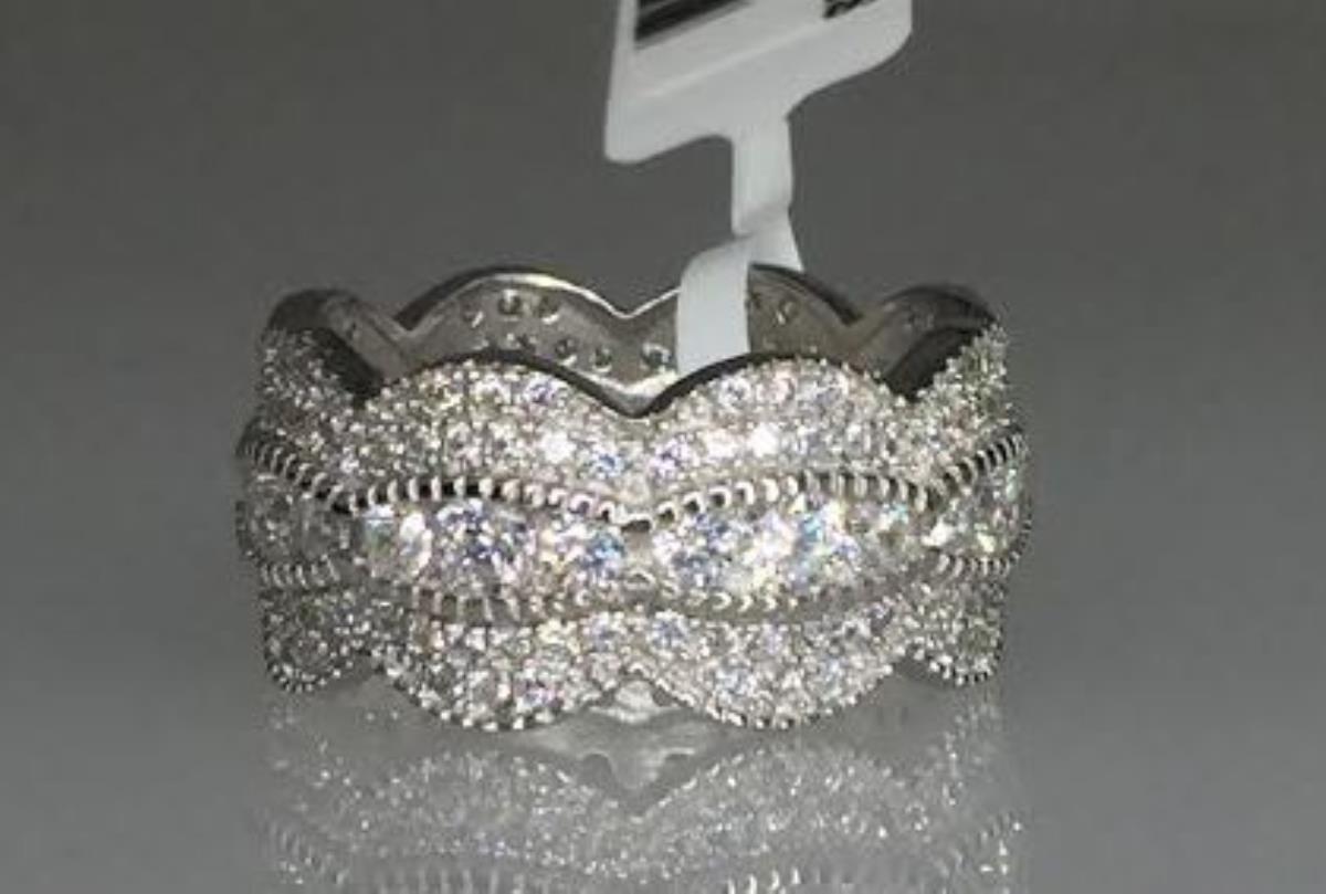 Sterling Silver Rhodium Milgrain Fashion Eternity Ring