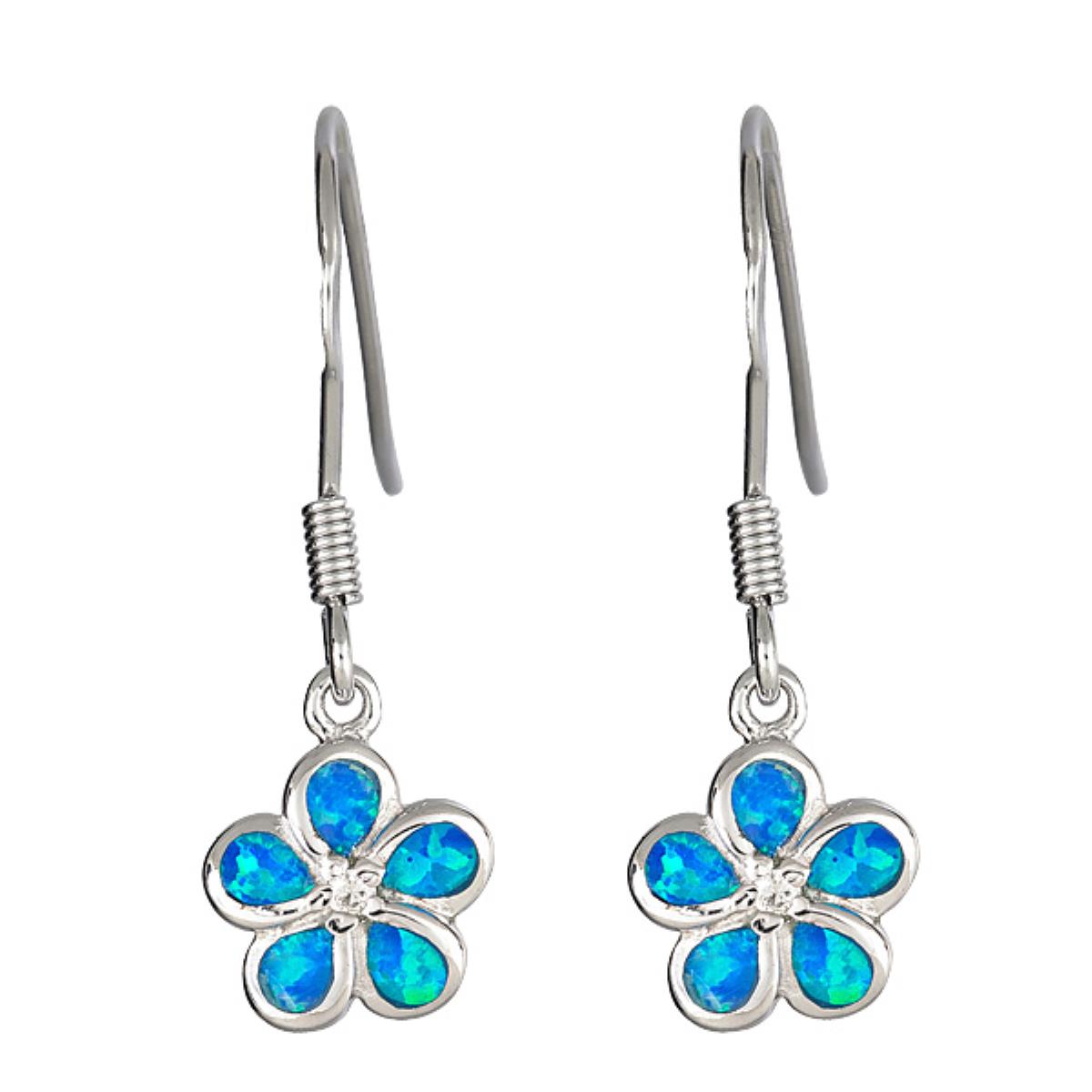 Sterling Silver Created Opal Dangling Flower Earrings
