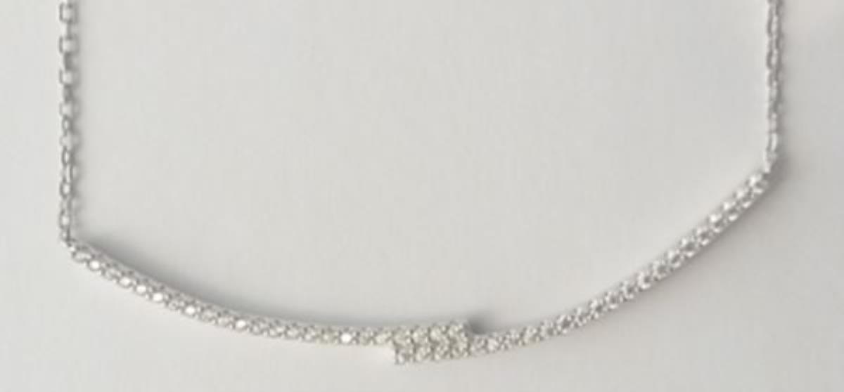 Sterling Silver Rhodium Cubic Zirconia Curved Bar 18" Necklace with 2" Extender 