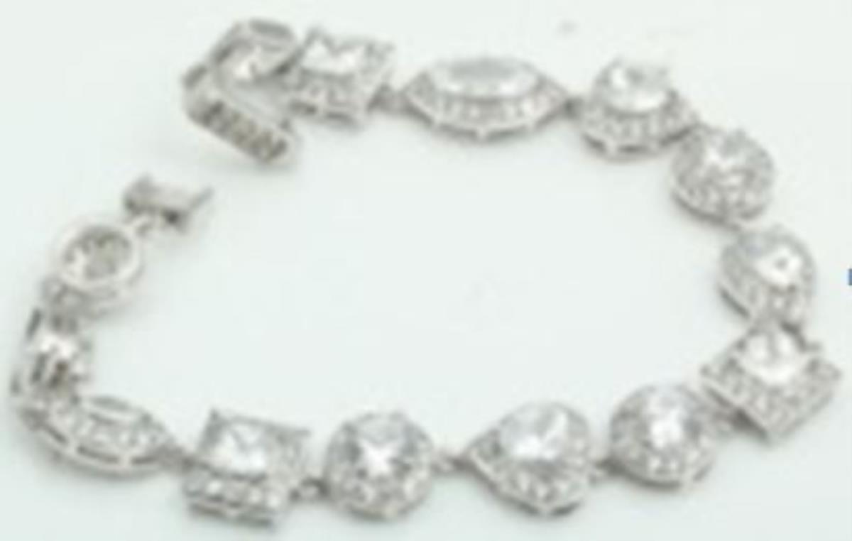 Sterling Silver Rhodium Multi-Shaped Halo 7" Bracelet