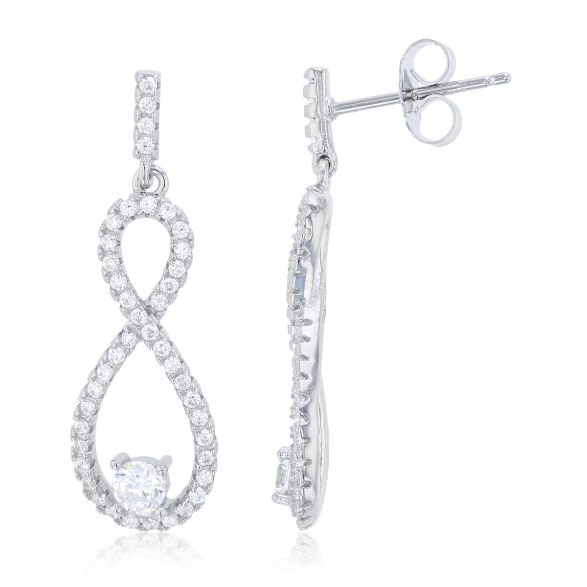 Sterling Silver Rhodium Pave Infinity Dangling Earring