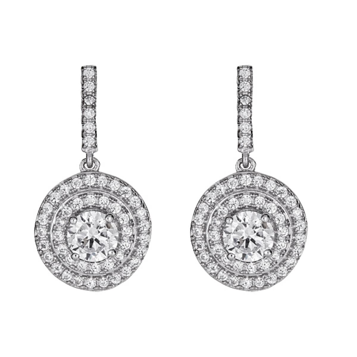 Sterling Silver Rhodium Micropave Halo Circle Dangling Earring