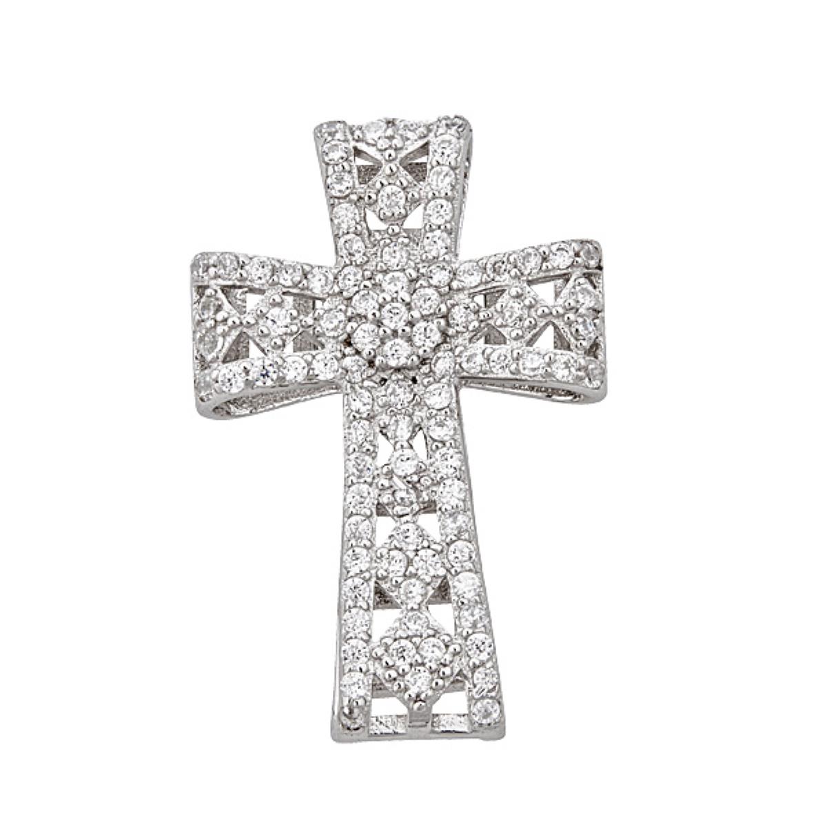 Sterling Silver Rhodium Micropave Cross Hidden Bail Pendant