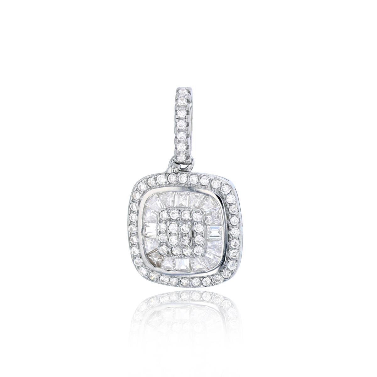 Sterling Silver Rhodium Micropave Square Antique Pendant