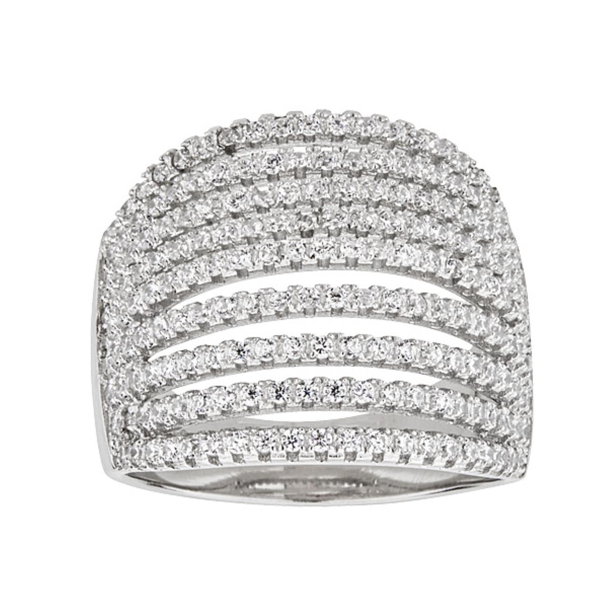 Sterling Silver Rhodium Micropave Multi-Row Dome Ring