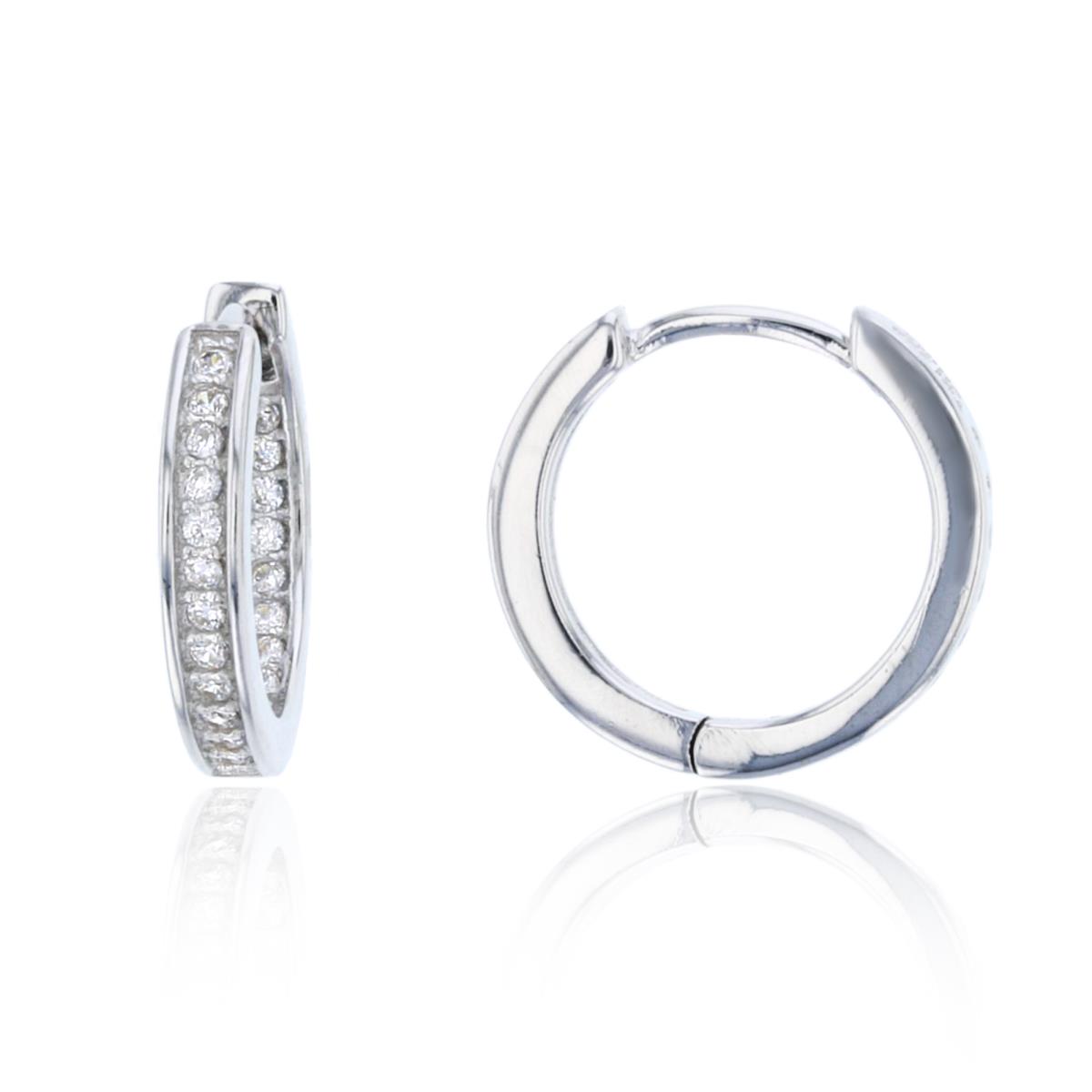 Sterling Silver Rhodium 2.5x15mm Micropave Huggy Earring
