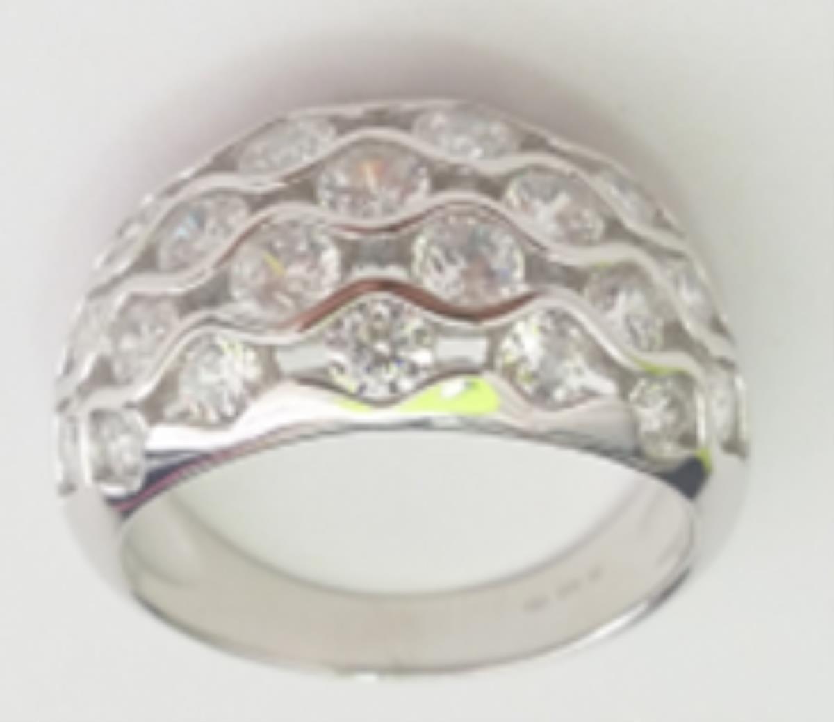 Sterling Silver Rhodium 3.00mm Round Cut Wavy Fashion Ring