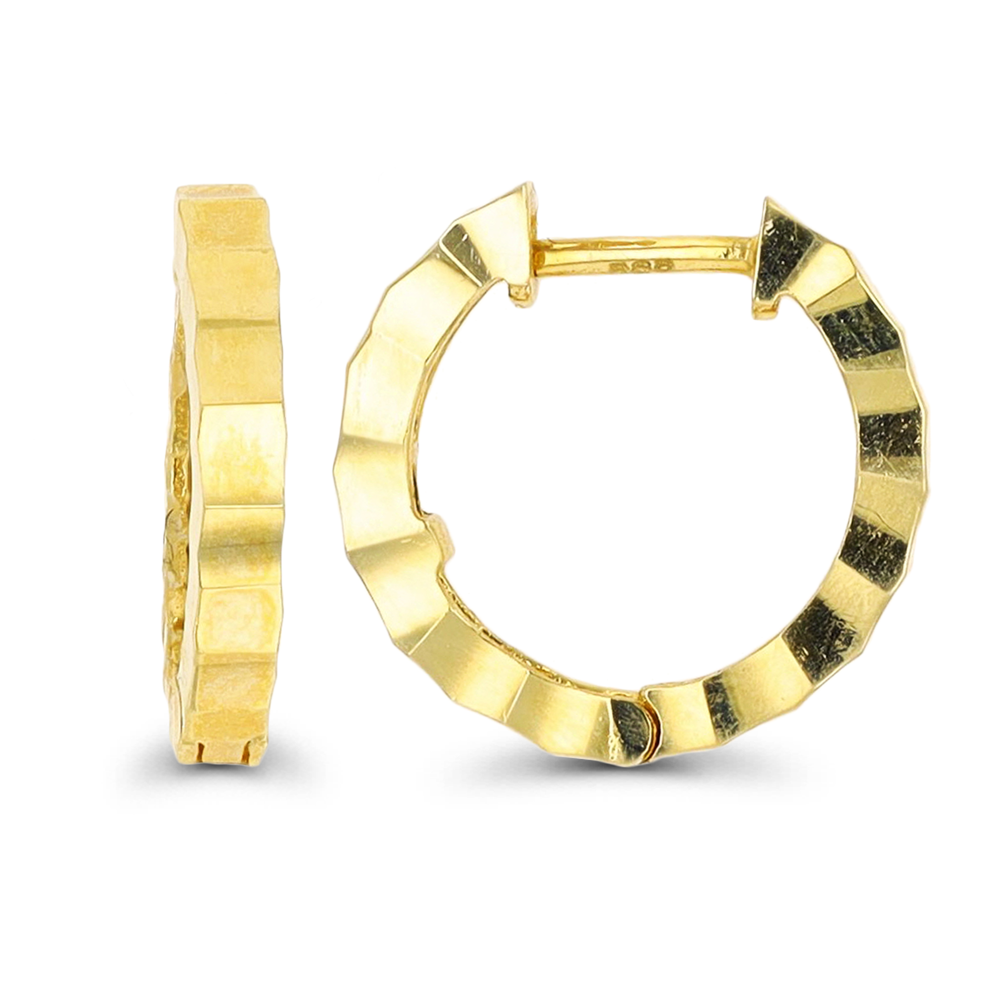 14K Yellow Gold Flat Diamond Cut 2.00x13.00mm Huggie Earring