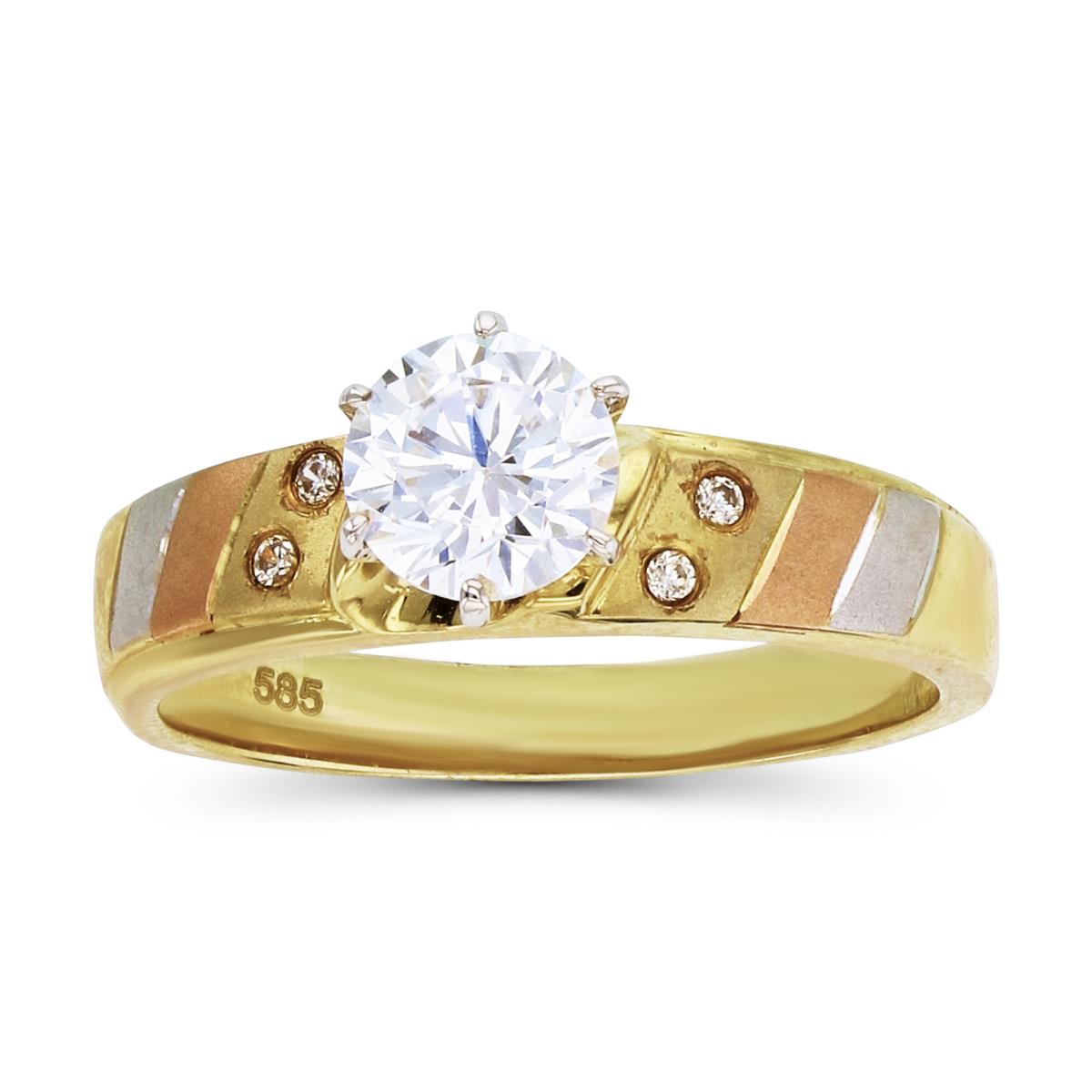 14K Tri-color Gold 6.10mm Round Cut Engagement Ring