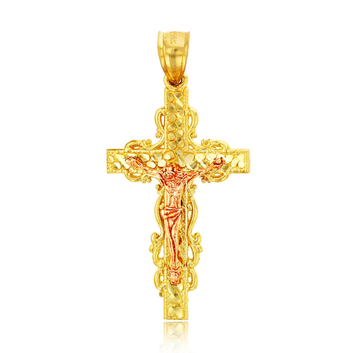 14K Yellow and Rose Gold DC Filigree Religious Crucifix Cross Pendant 