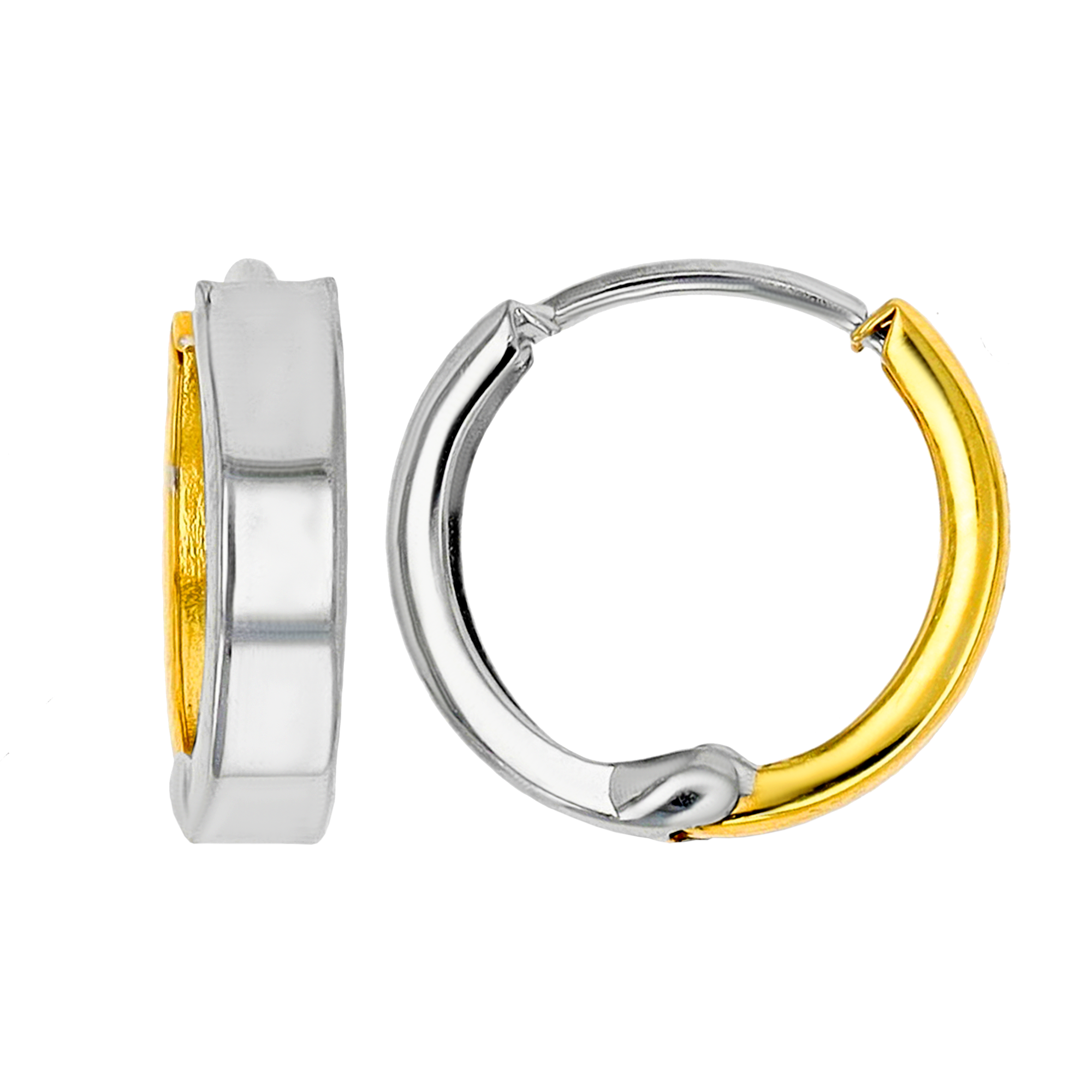 14K Two-Tone Gold Reversible High Polished 2.50x13.00mm Huggie Earring