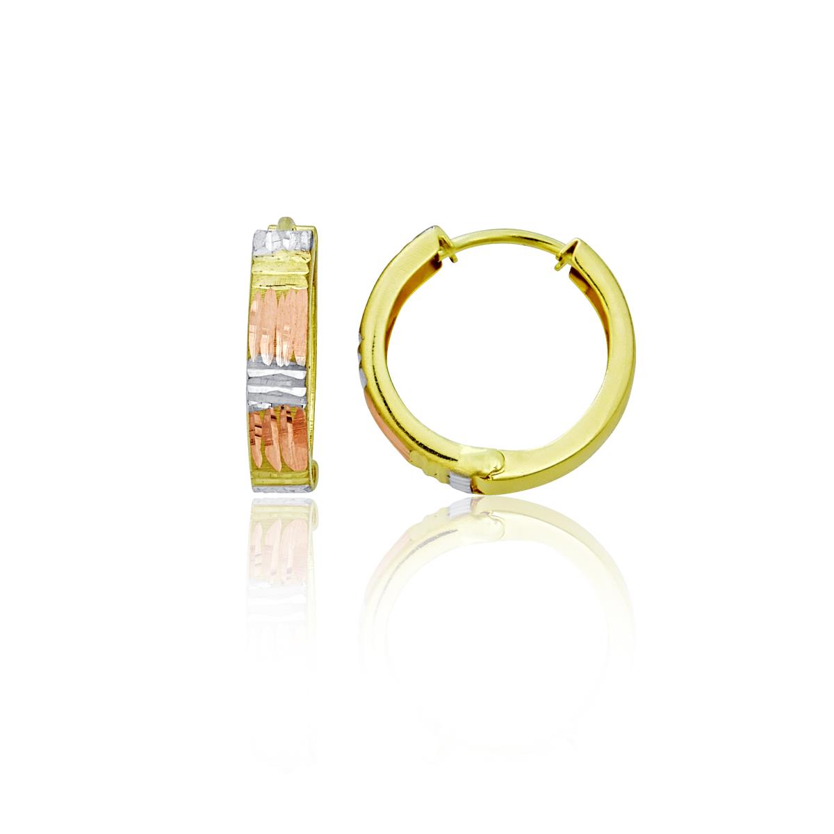 14K Tri-color Gold Diamond Cut Basket Weave 3.50x16.00mm Huggie Earring