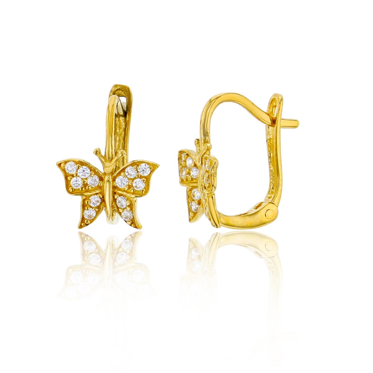 14K Yellow Gold High Polished CZ Butterfly Huggie Earring