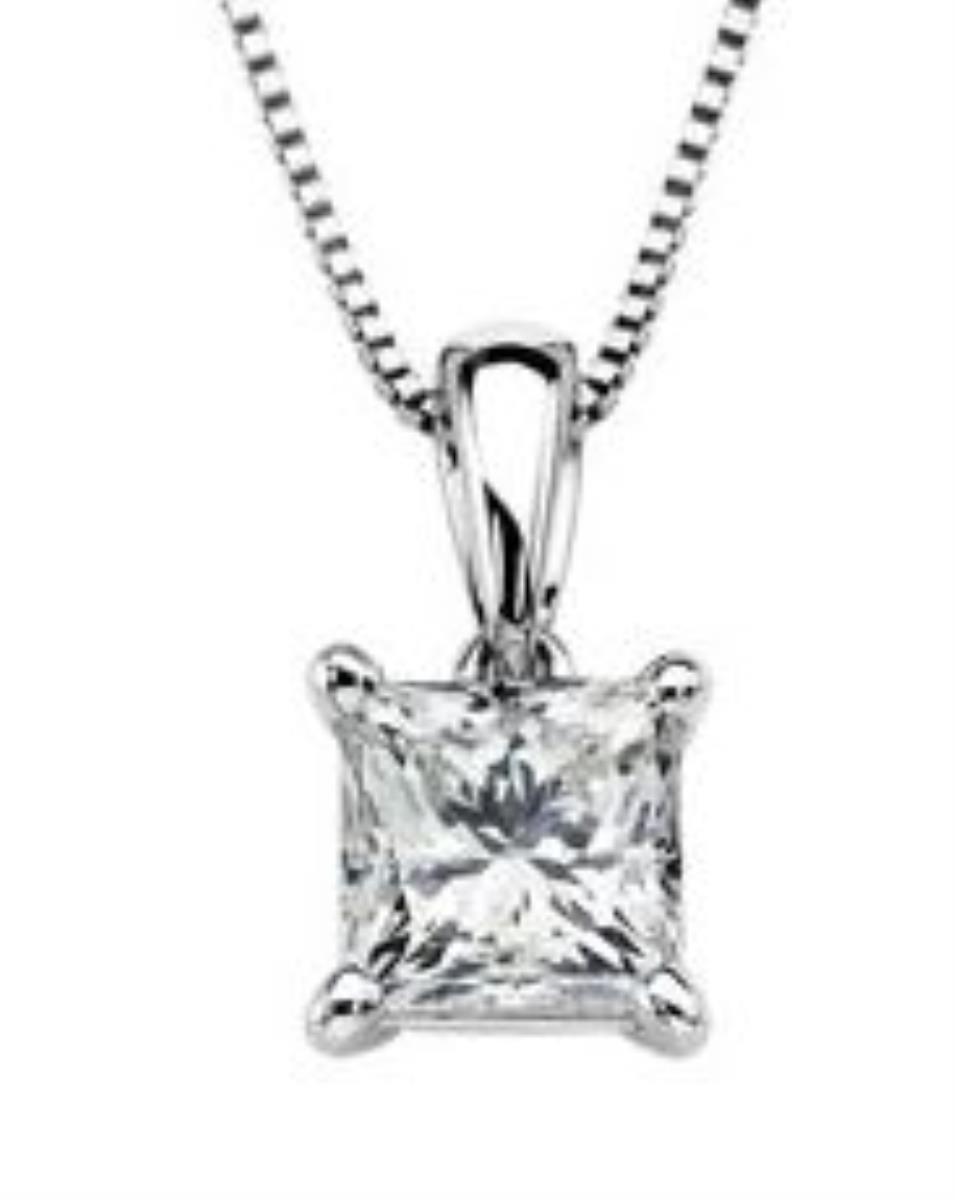 Sterling Silver Rhodium 6.00mm Square Solitaire 18" Necklace