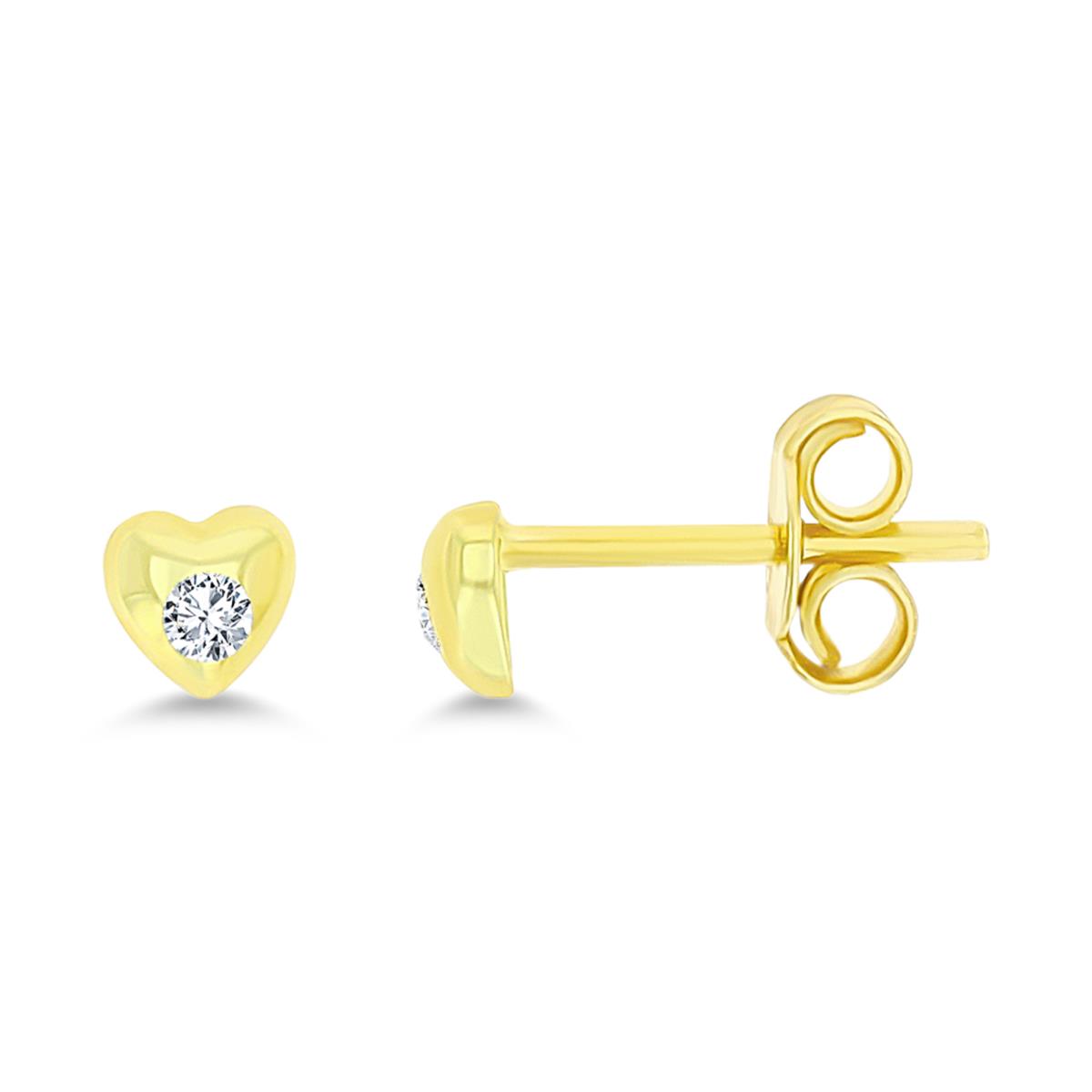 14K Yellow Gold CZ Heart Stud Earring with Clutch Back