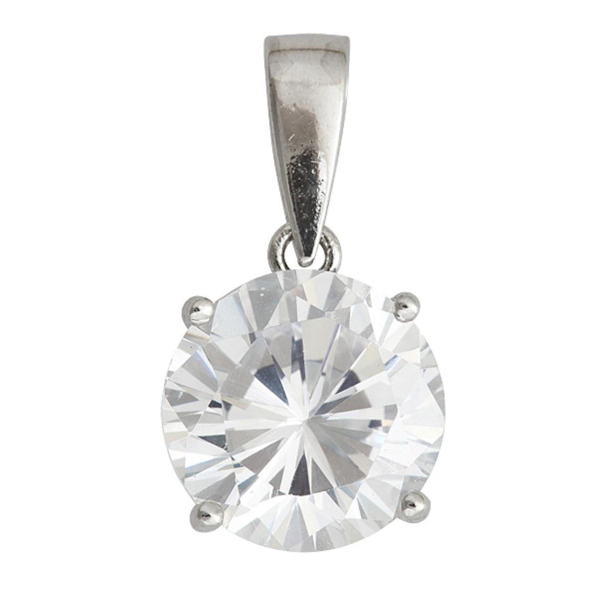 Sterling Silver Rhodium 10.00mm Round Solitaire 18" Necklace
