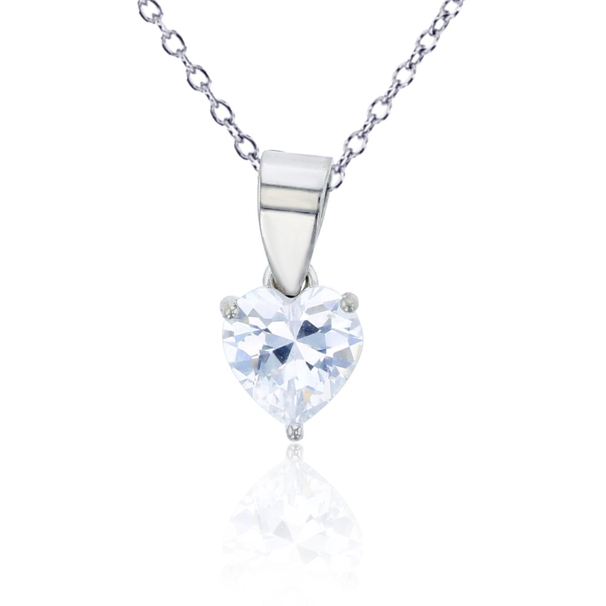 Sterling Silver Rhodium 6.00mm Heart Solitaire 18" Necklace