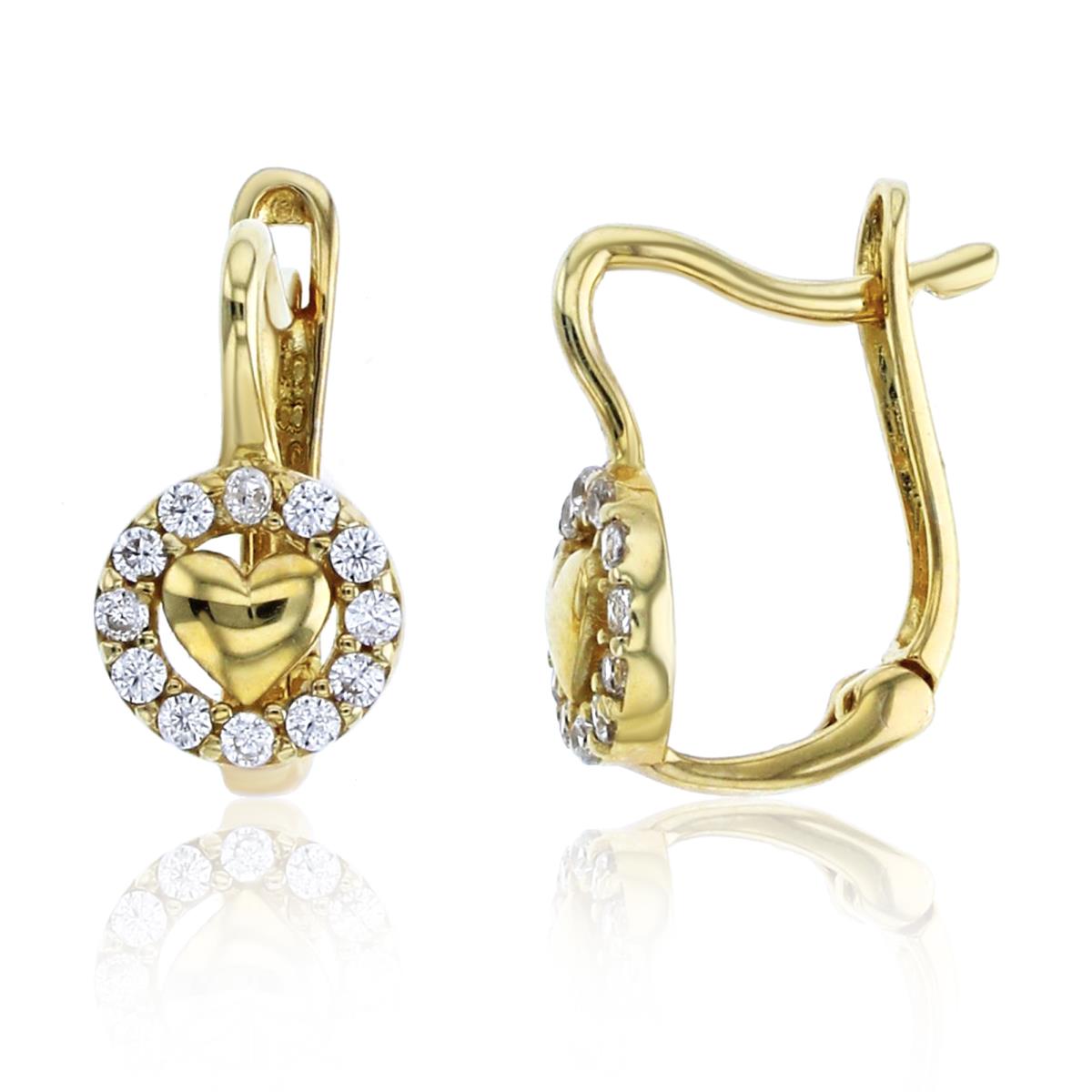 14K Yellow Gold CZ Heart Emblem Huggie Earring