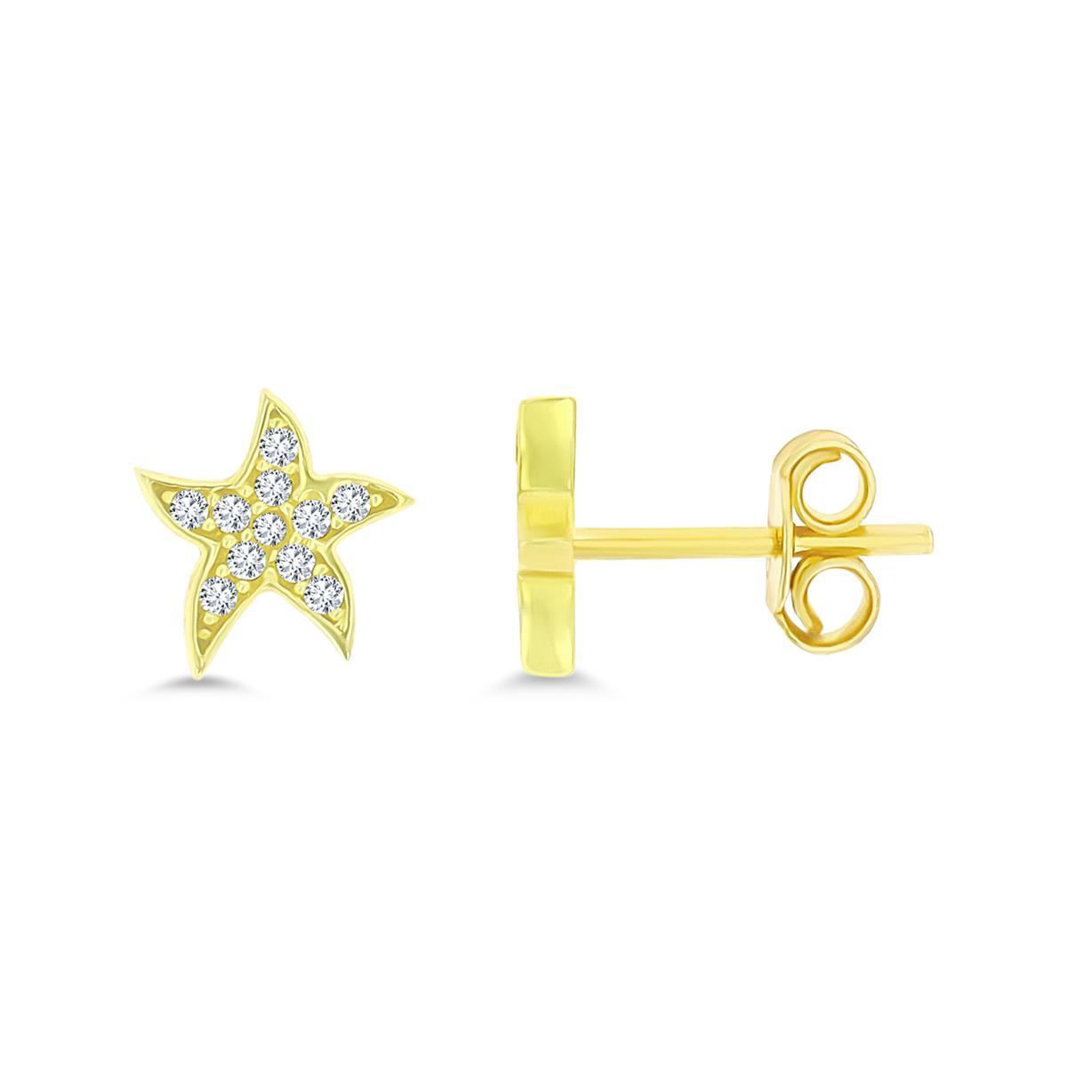 14K Yellow Gold Micropave CZ Starfish Stud Earring with Clutch Back