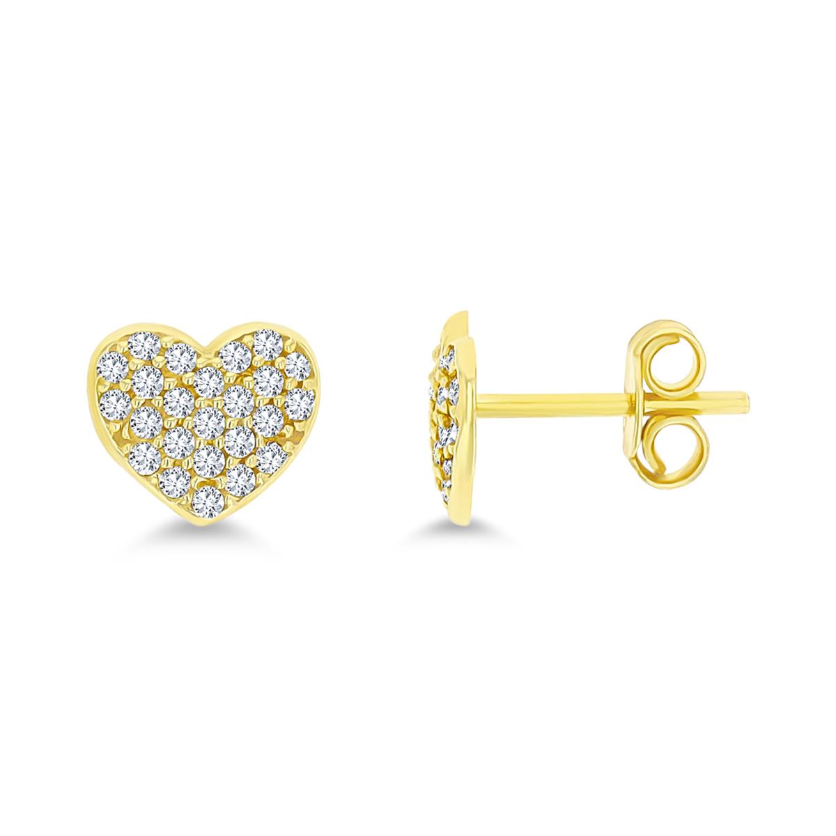 14K Yellow Gold Micropave CZ  Heart Stud Earring