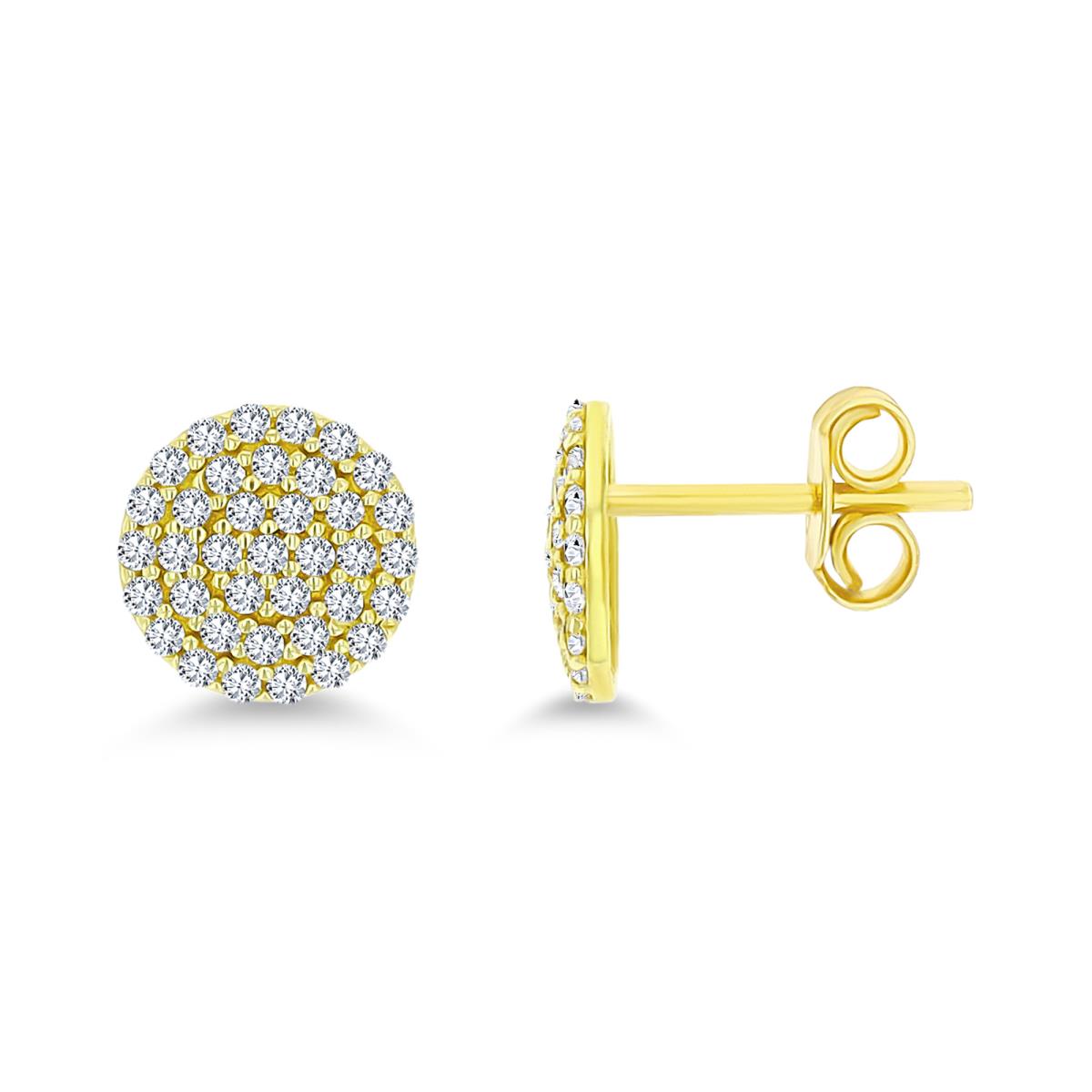 14K Yellow Gold CZ Pave Circle Stud Earring