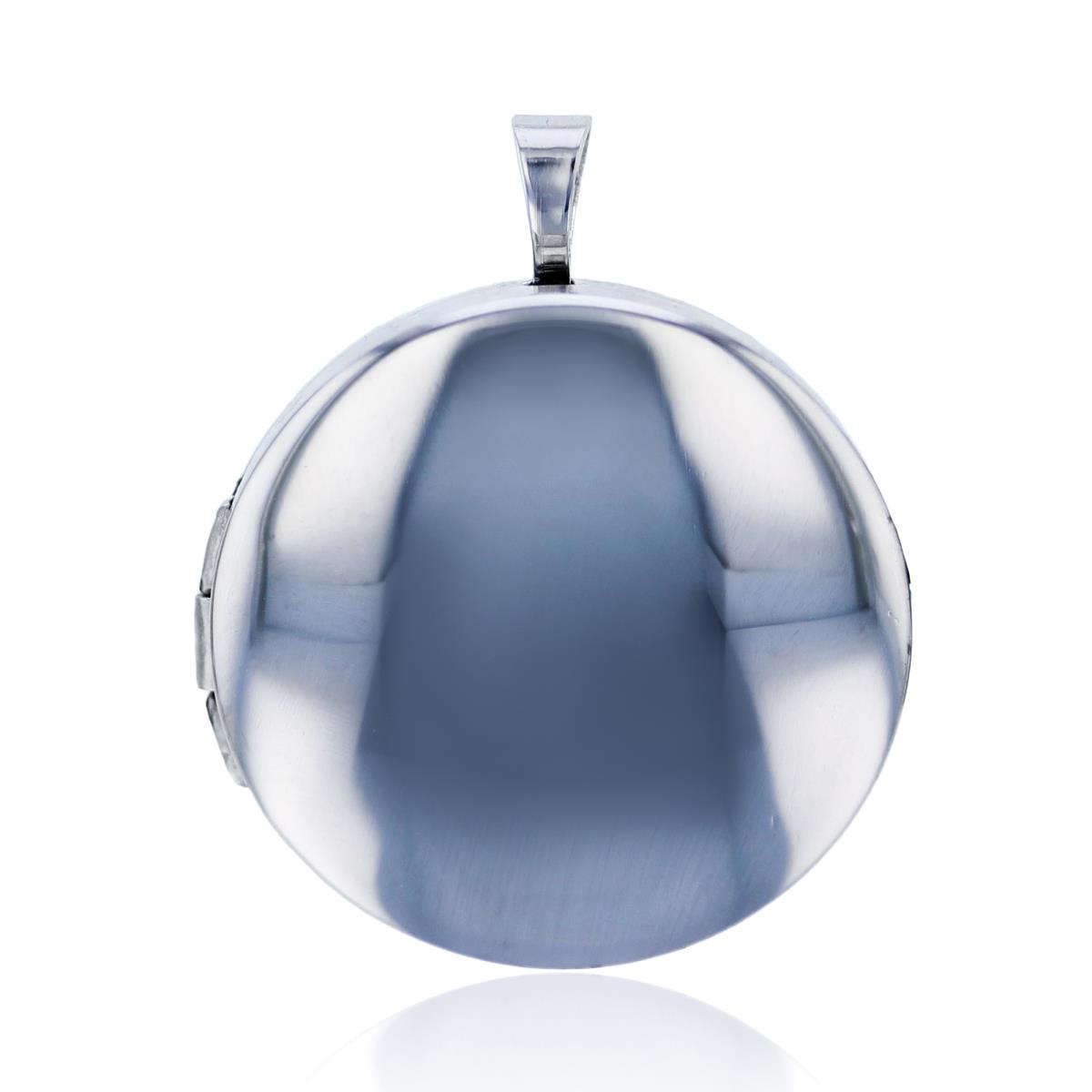 Sterling Silver Rhodium High Polished and Satin Reversible 22mm Round Locket Pendant