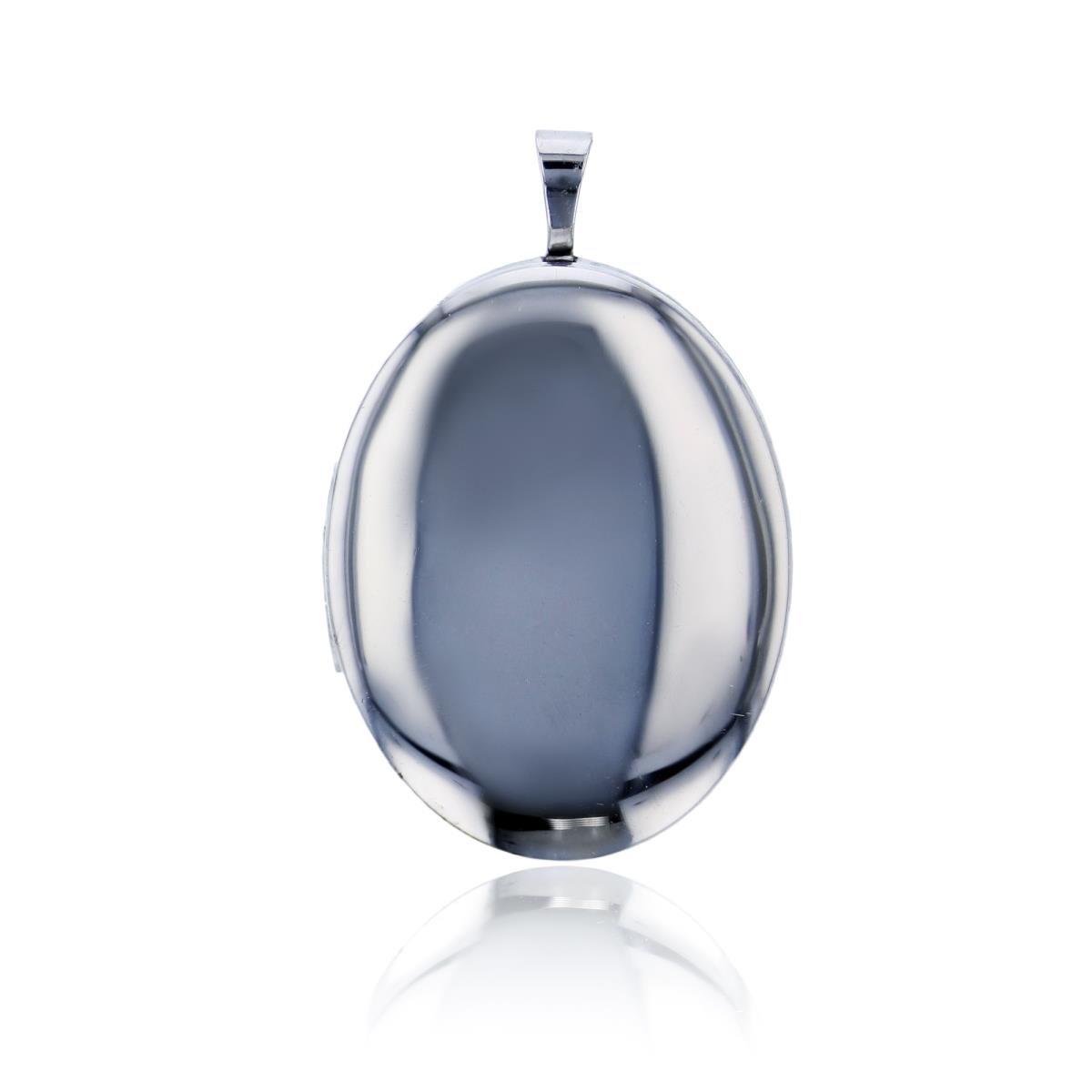 Sterling Silver Rhodium High Polished and Satin Reversible 20mm Oval Locket Pendant