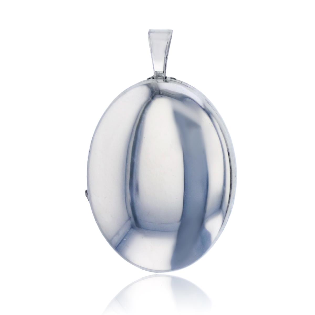 Sterling Silver Rhodium High Polished and Satin Reversible 16mm Oval Locket Pendant