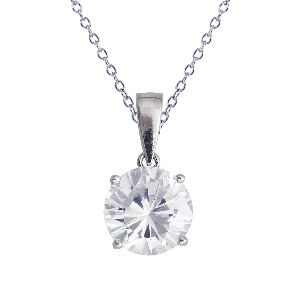 Sterling Silver Rhodium 10.00mm AAA Round Solitaire 18" Necklace