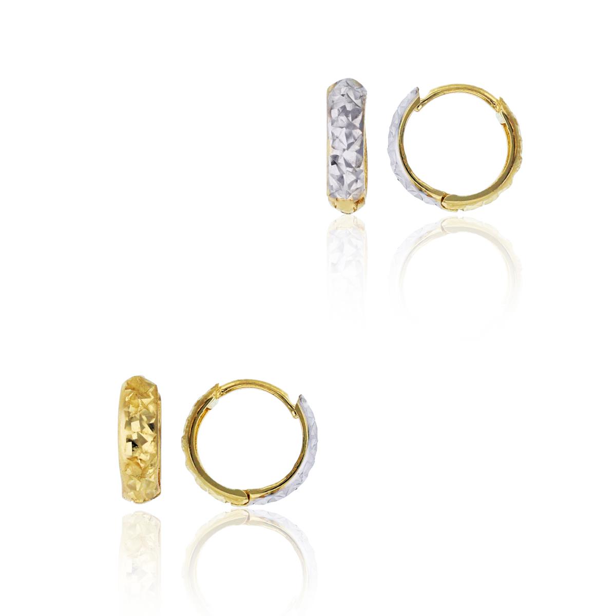 14K Two-Tone Gold Reversible Diamond Cut 3.00x10.00mm Huggie Earring