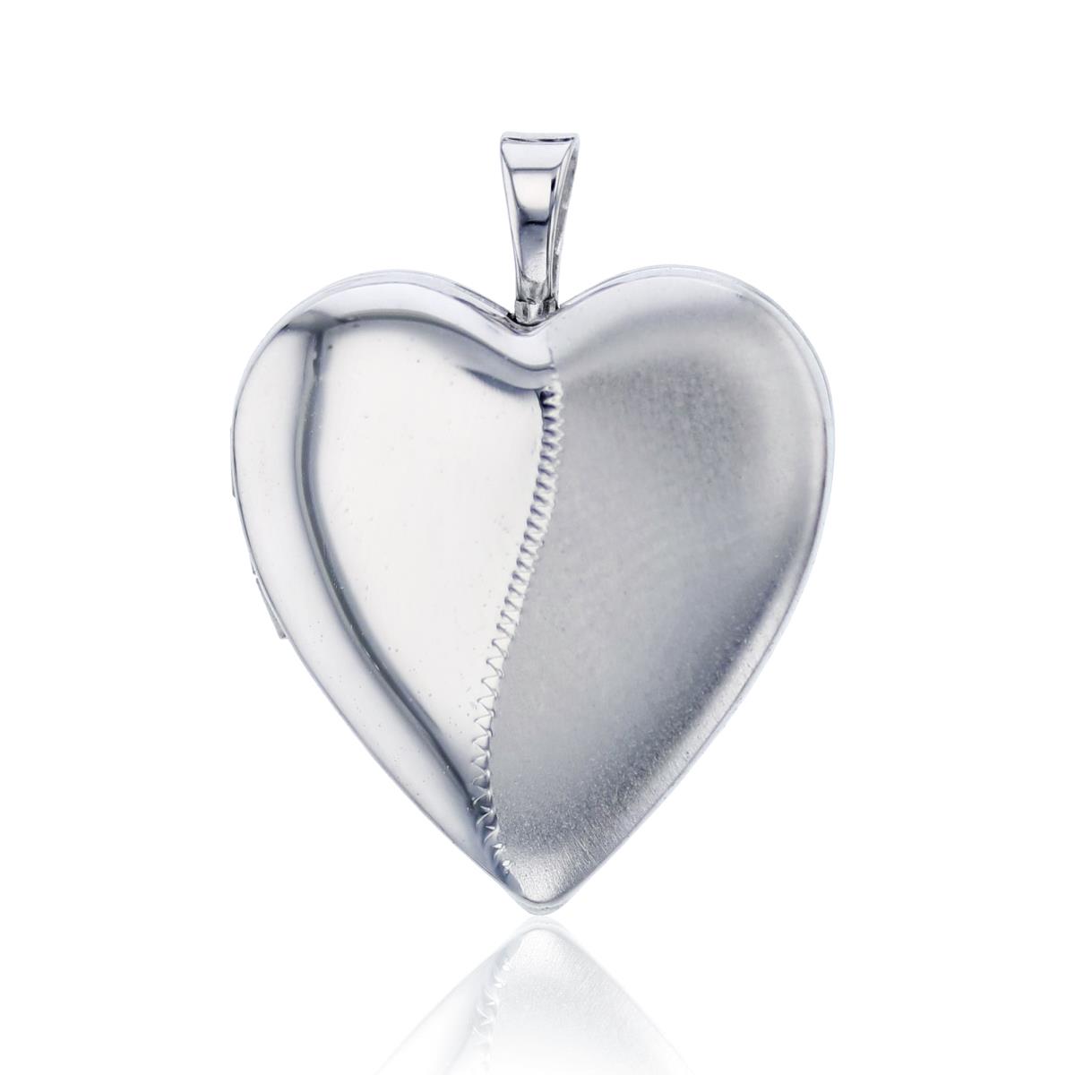 Sterling Silver Rhodium High Polished and Satin 20mm Heart Locket Pendant