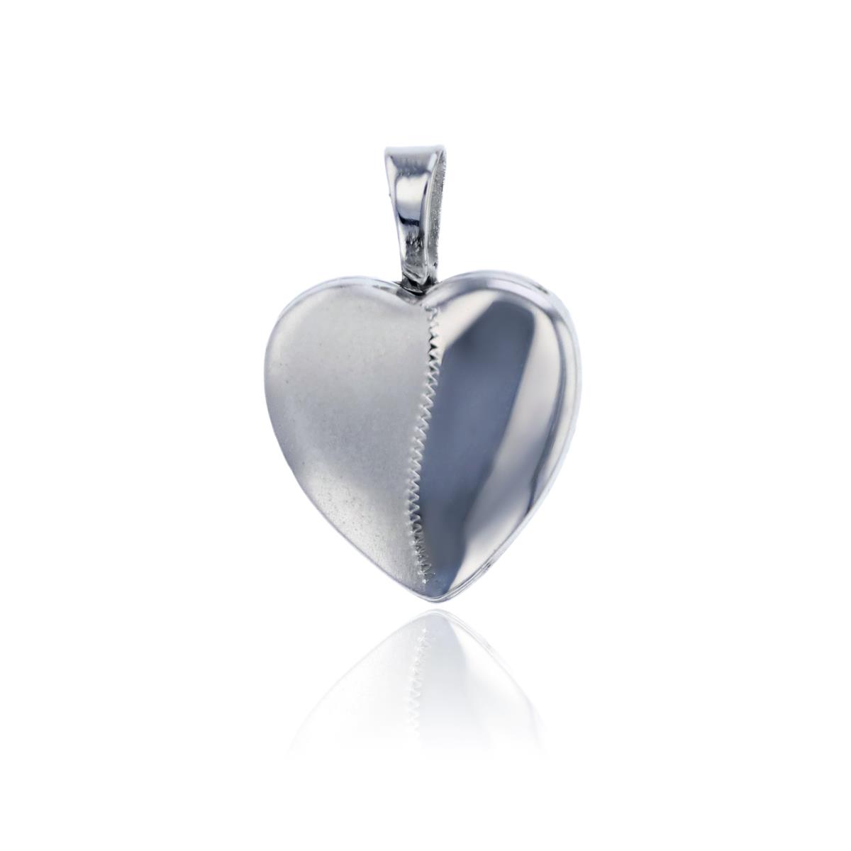 Sterling Silver Rhodium High Polished and Satin 13mm Heart Locket Pendant