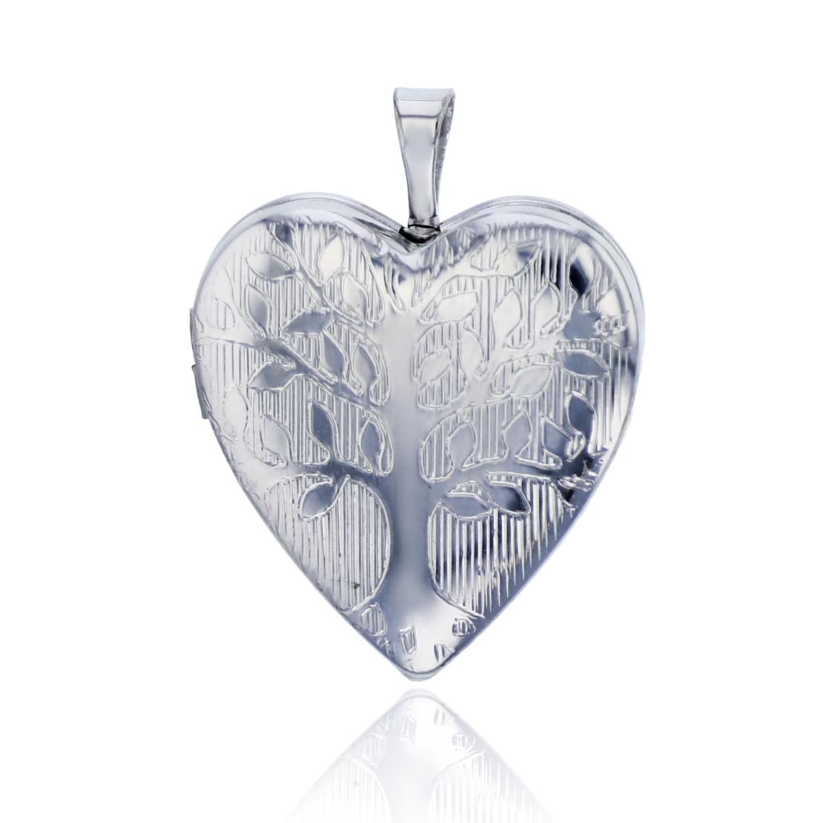 Sterling Silver Rhodium Tree of Life 20mm Heart Locket Pendant