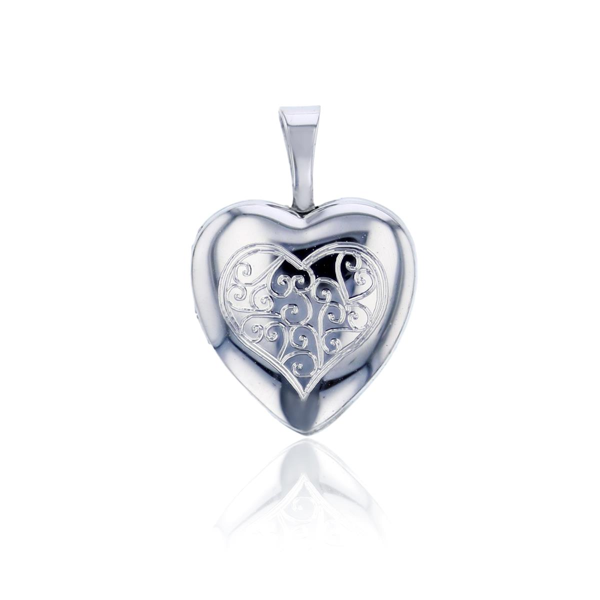 Sterling Silver Rhodium Filigree 13mm Heart Locket Pendant