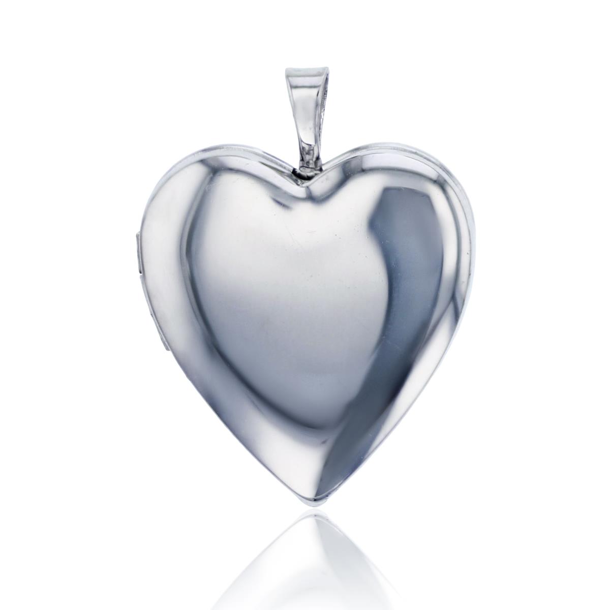 Sterling Silver Rhodium High Polished and Satin Reversible 20mm Heart Locket Pendant