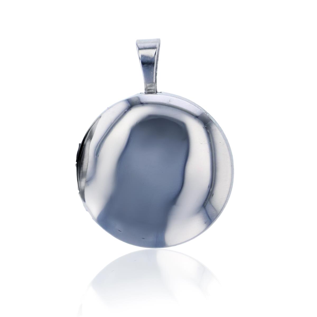 Sterling Silver Rhodium High Polished and Satin Reversible 16mm Round Locket Pendant