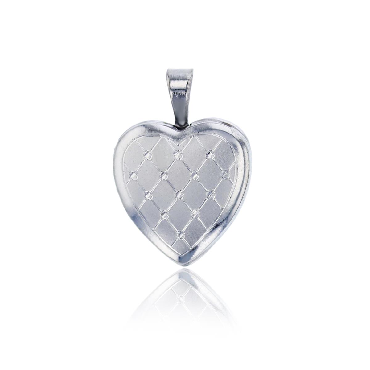 Sterling Silver Rhodium Satin Lattice  13mm Heart Locket Pendant