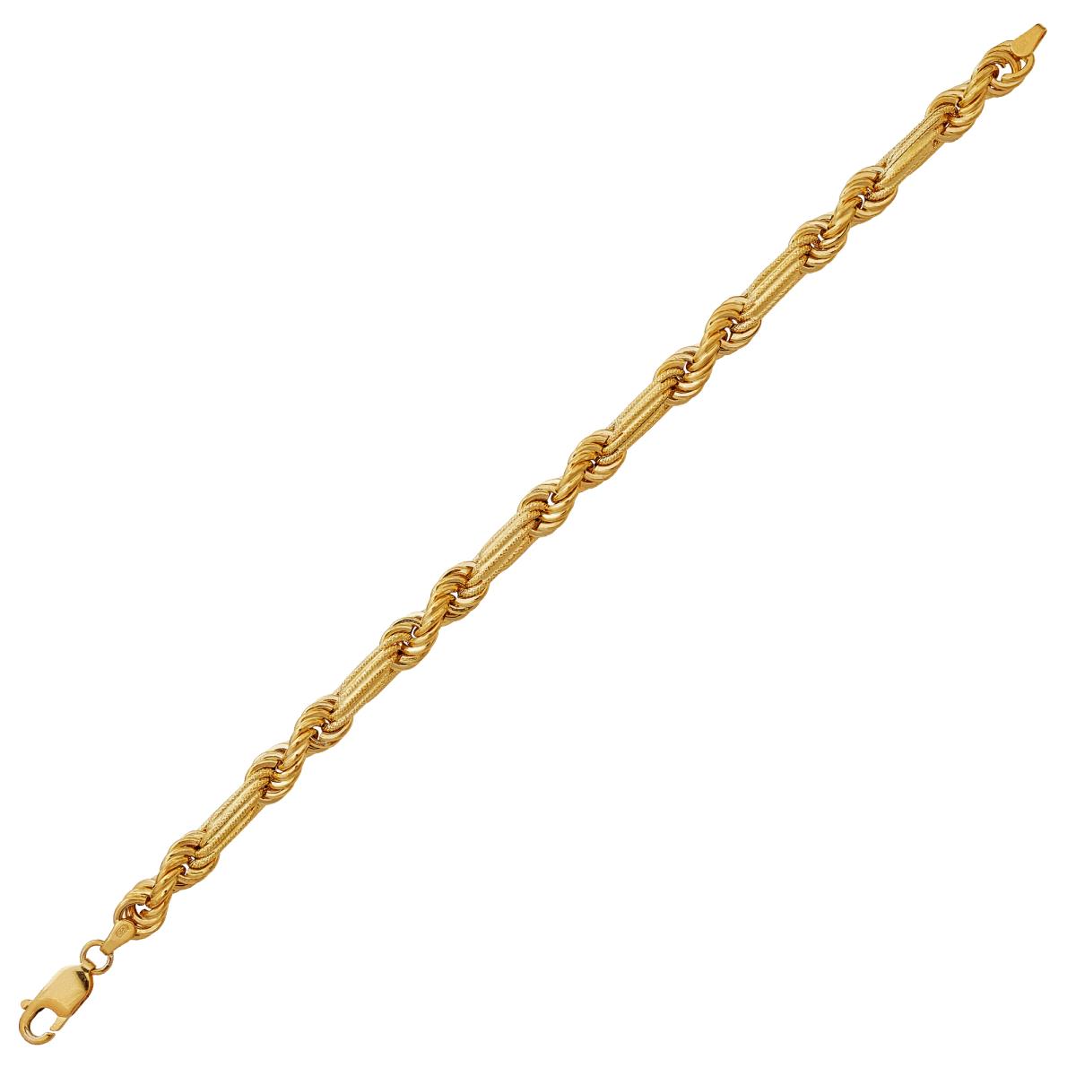 14K Yellow High Polished and Textured 7.5" Figaro Rope Bracelet