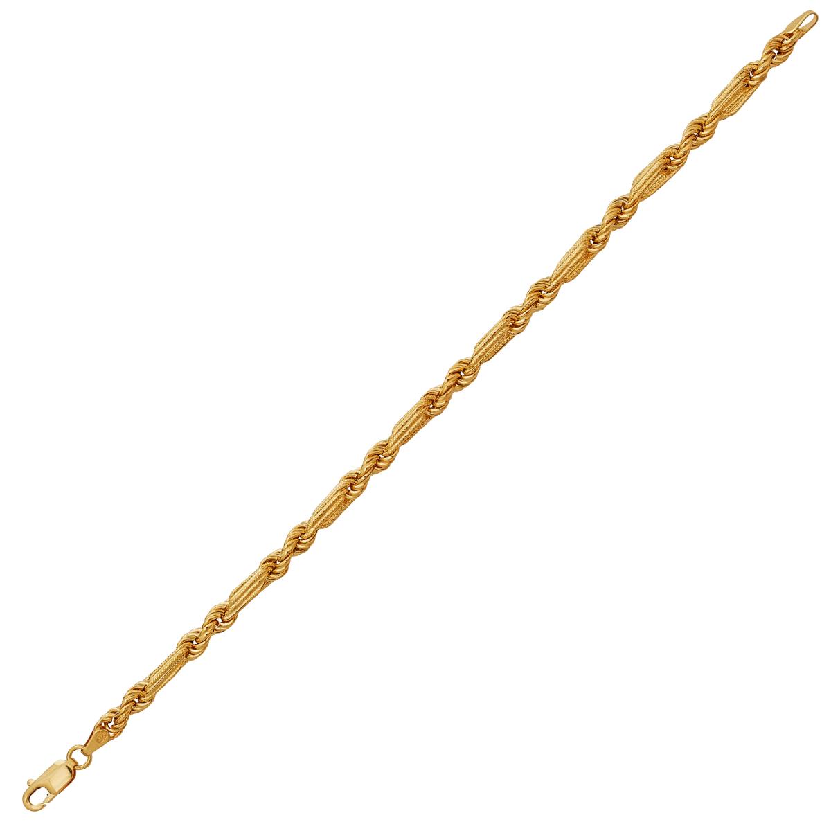 14K YellowGold High Polished and Textured 7.5" Figaro Rope Bracelet