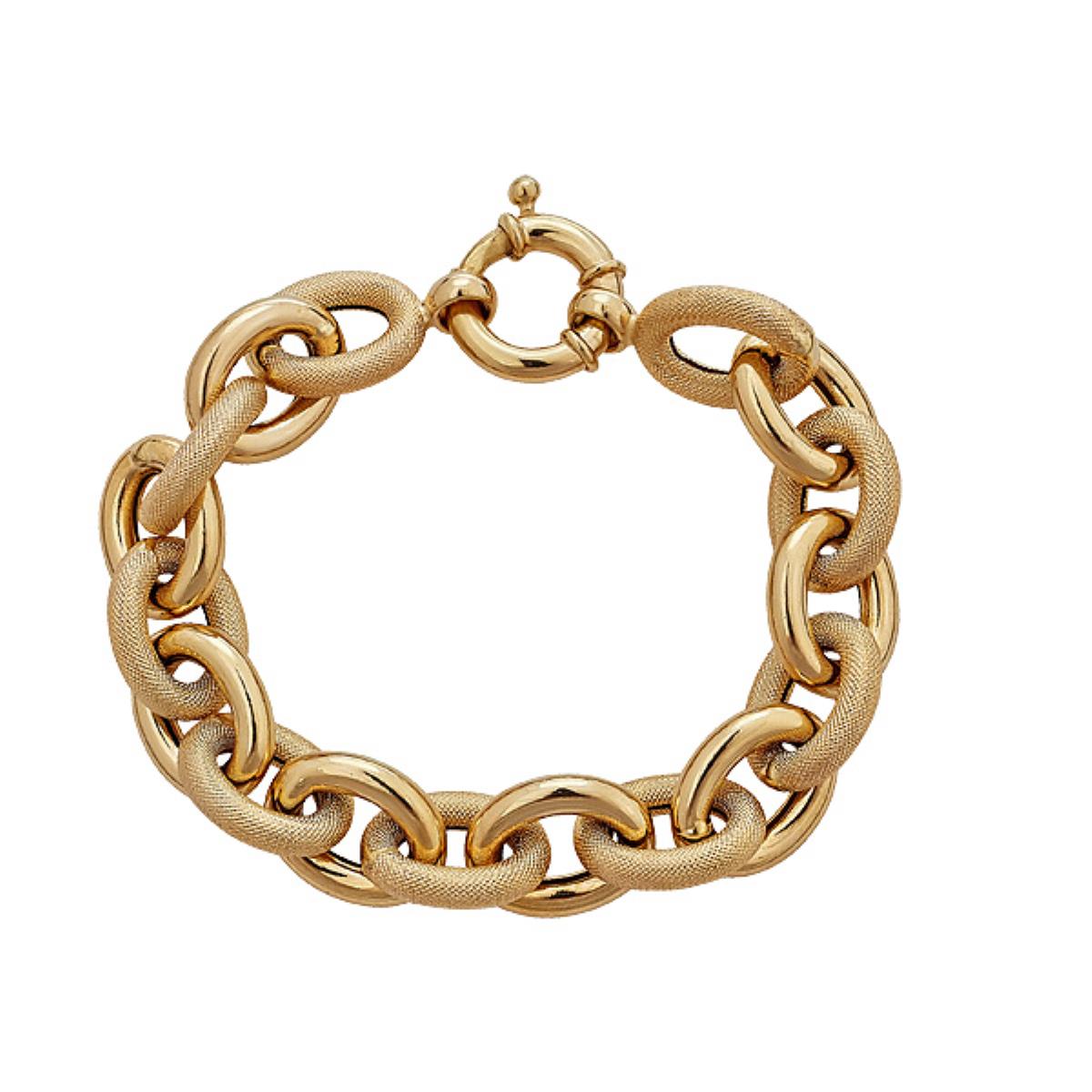14K Yellow Gold High Polished & Textured 7.75" Hollow Link Bracelet
