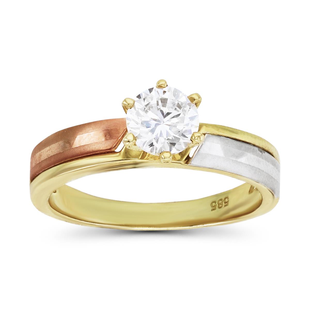 14K Tri-Color Gold 5.50mm Round Cut Engagement Ring