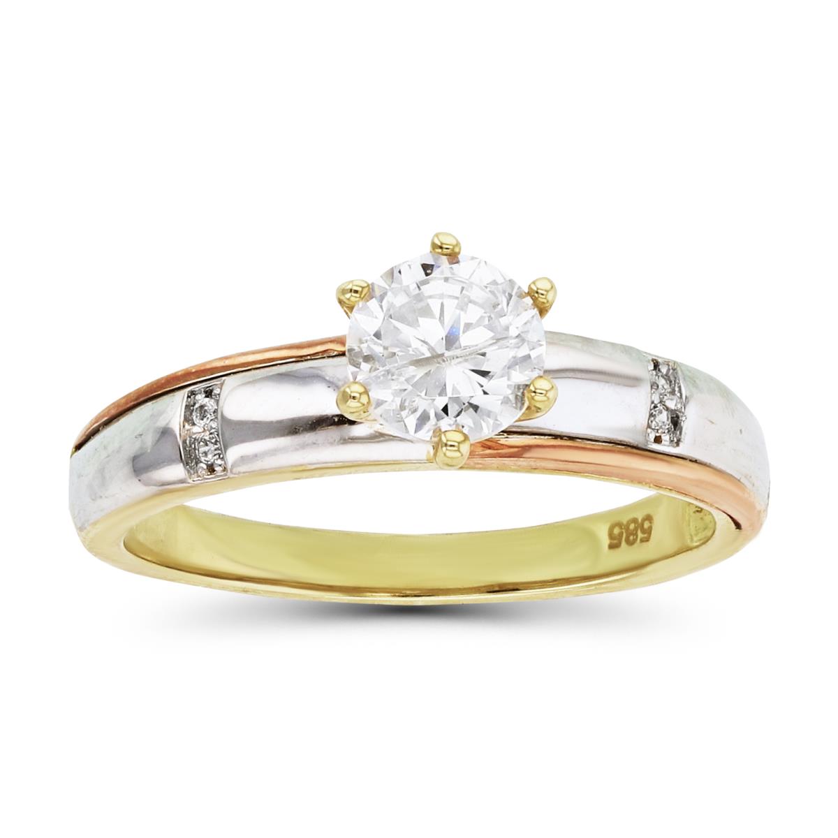 14K Tri-color Gold 6.00mm Round Cut Engagement Ring